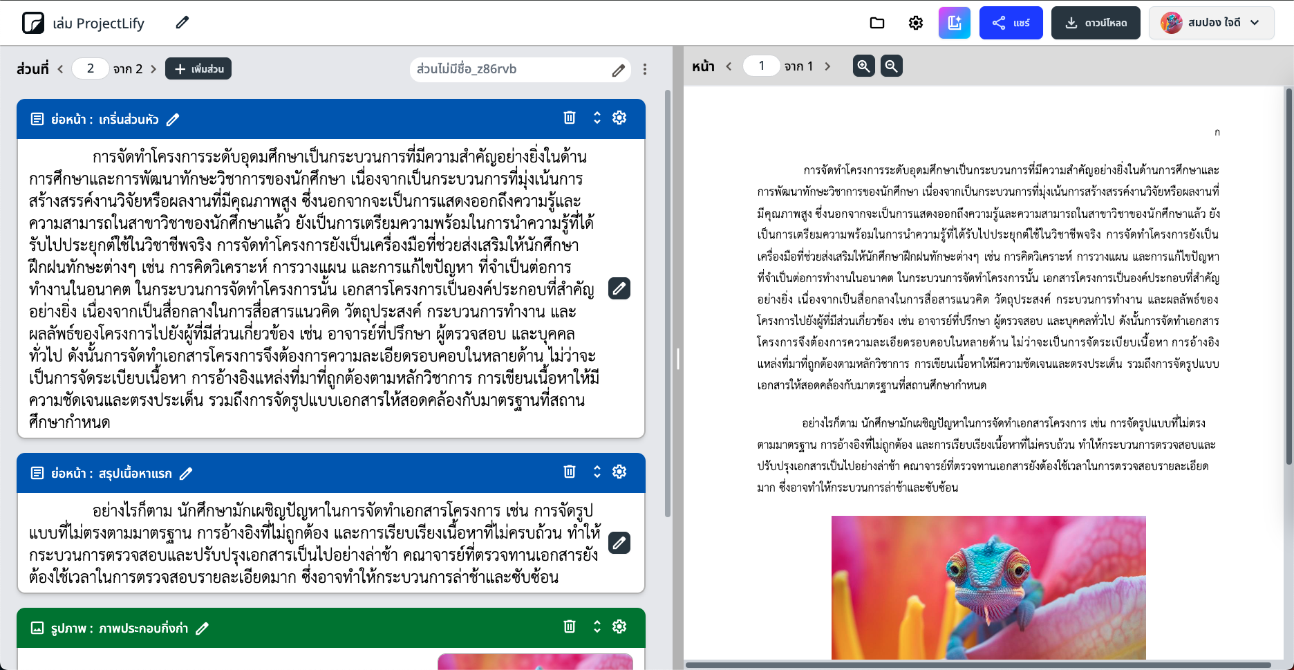 ภาพด้านหน้า เว็บไซต์ช่วยทําเล่มโครงการ ProjectLify  